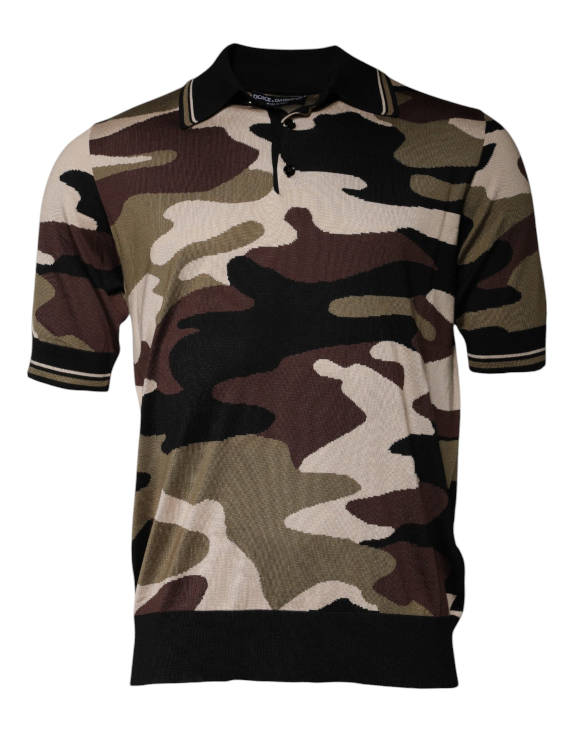 Dolce & Gabbana Mens Camouflage Polo Shirt Tsh87710 - Sage Green Silk - Size EU 50 (Mens)
