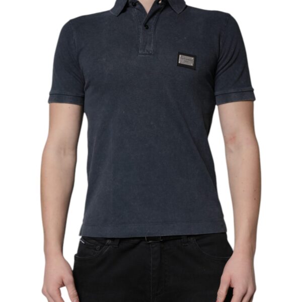 Dolce & Gabbana Mens Classic Polo Shirt Metal Logo - Dark Grey Cotton - Size EU 44 (Mens)