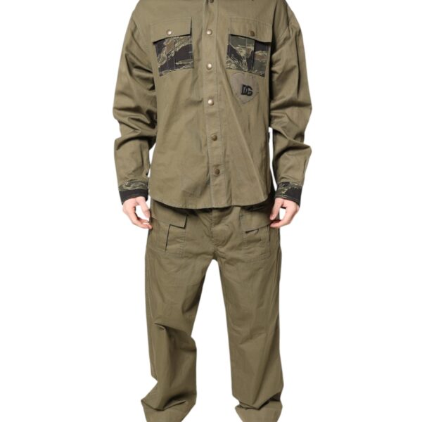 Dolce & Gabbana Mens Camouflage Patchwork Shirt And Pants Set - Khaki Cotton - Size EU 52 (Mens)