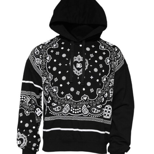 Dolce & Gabbana Mens Bandana Print Hoodie - Black Cotton - Size EU 44 (Mens)