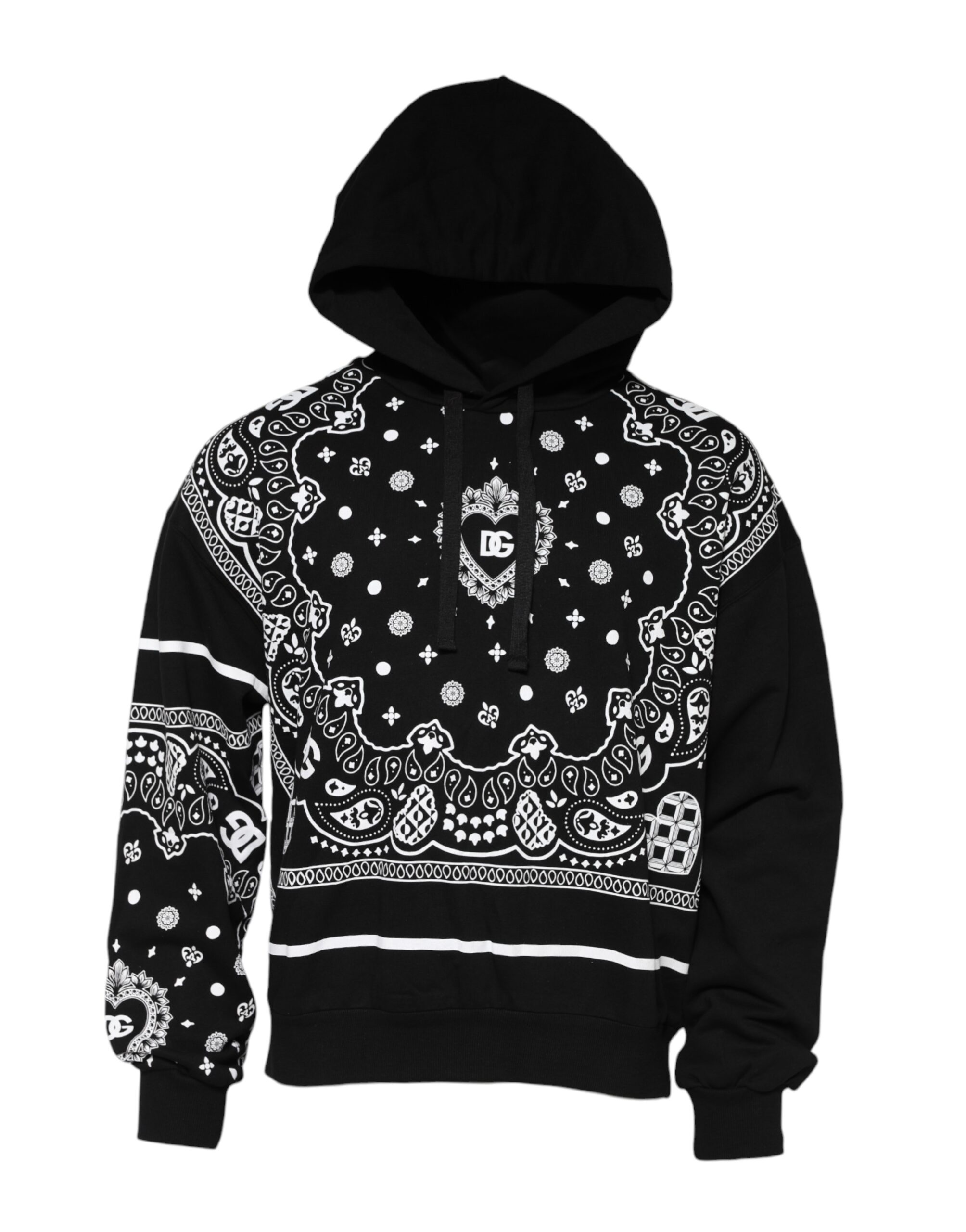 Dolce & Gabbana Mens Bandana Print Hoodie - Black Cotton - Size EU 44 (Mens)
