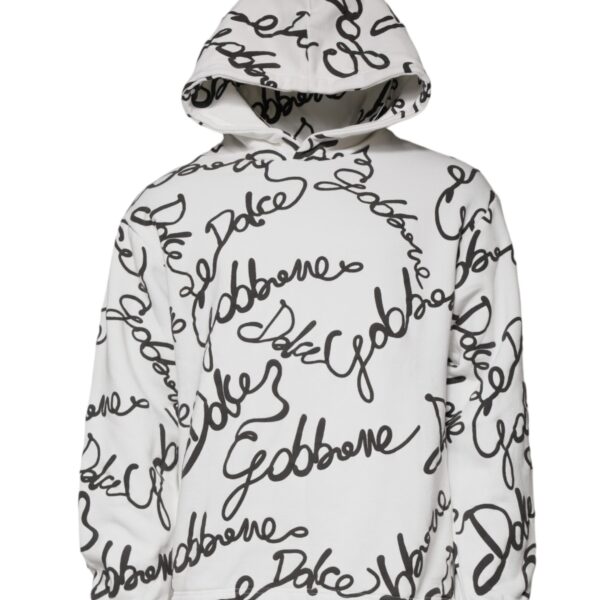 Dolce & Gabbana Mens Signature Print Hoodie - White Cotton - Size EU 44 (Mens)