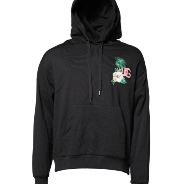 Dolce & Gabbana Mens Floral Embroidered Hoodie - Black Cotton - Size EU 54 (Mens)