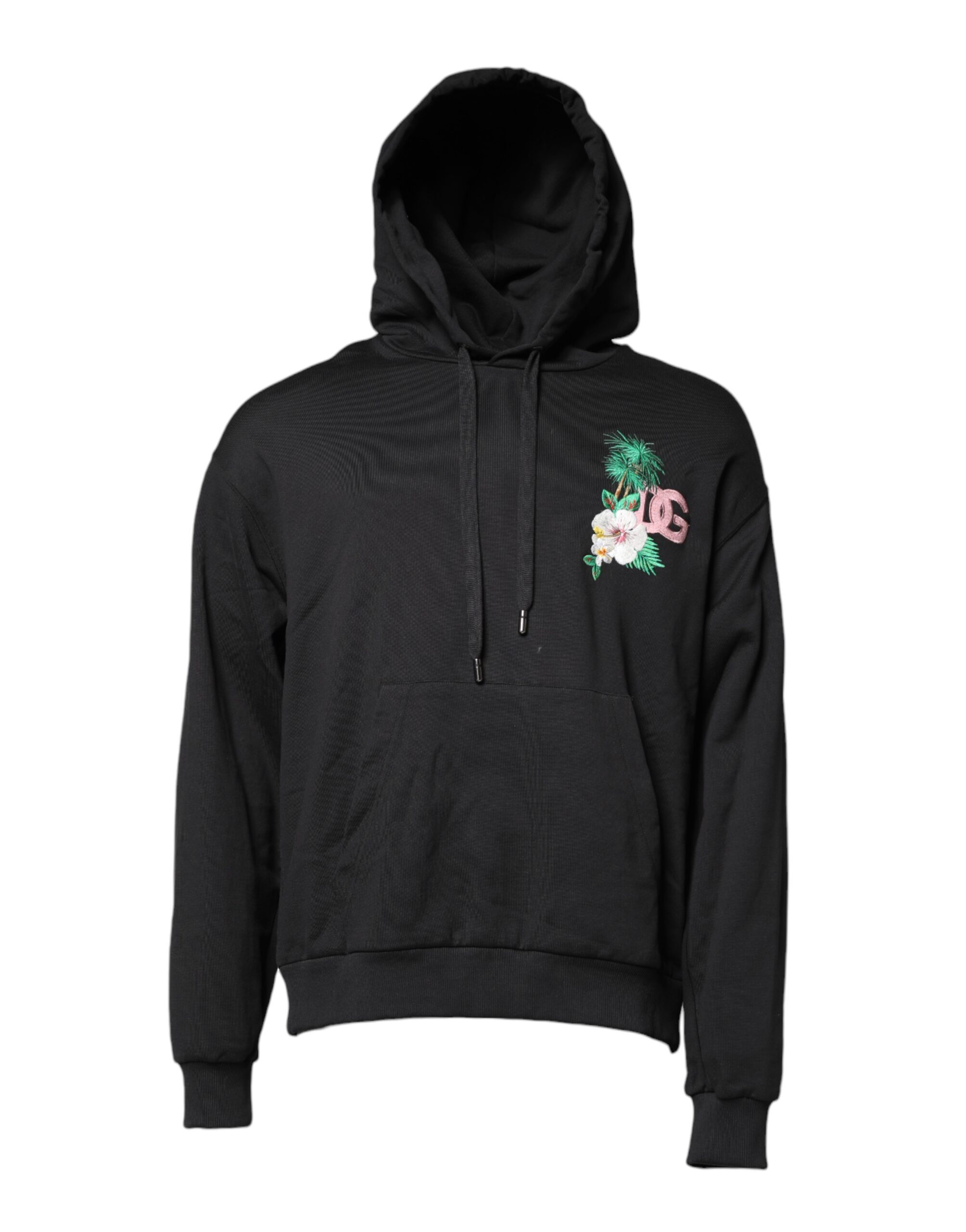 Dolce & Gabbana Mens Floral Embroidered Hoodie - Black Cotton - Size EU 54 (Mens)
