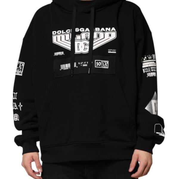 Dolce & Gabbana Mens Graphic Print Relaxed Fit Hoodie - Black Cotton - Size X-Large
