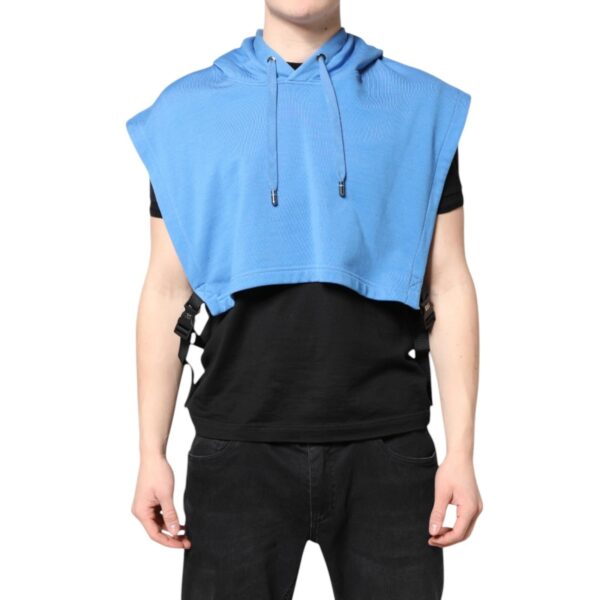Dolce & Gabbana Mens Cropped Sleeveless Hoodie - Light Blue Cotton - One Size