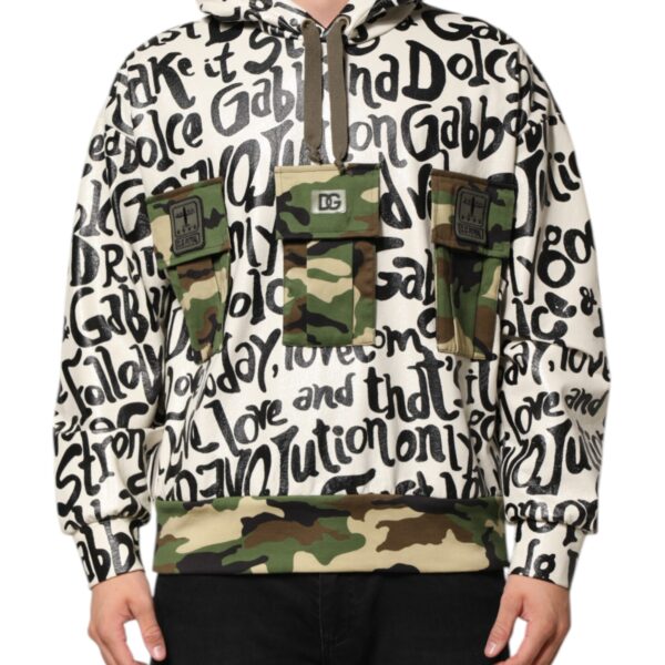 Dolce & Gabbana Mens Graffiti Camo Pocket Hoodie - White Cotton - Size EU 48 (Mens)