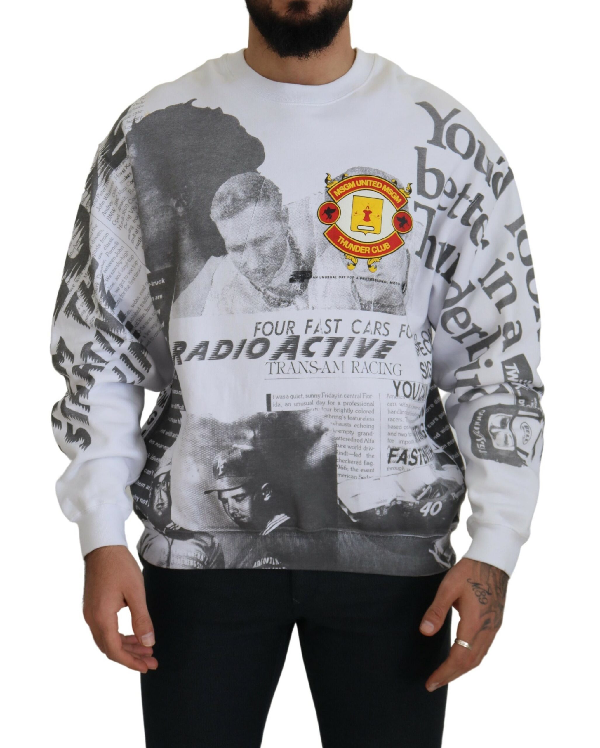 Msgm Mens Crew Neck Sweatshirt Collage Print - White Cotton - Size EU 46 (Mens)