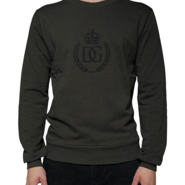 Dolce & Gabbana Mens Crown Logo Sweatshirt Olive Green - Dark Grey Cotton - Size EU 44 (Mens)