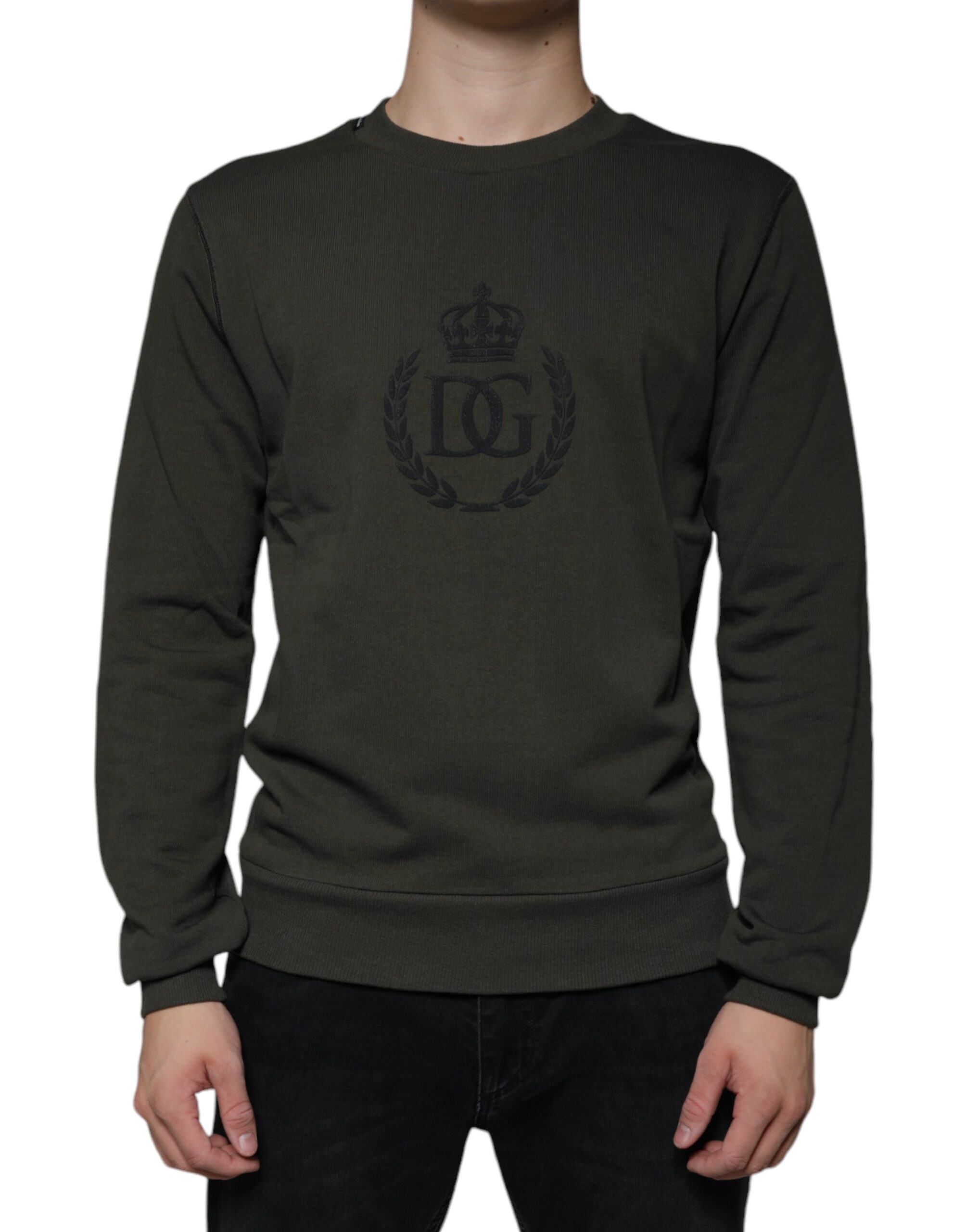 Dolce & Gabbana Mens Crown Logo Sweatshirt Olive Green - Dark Grey Cotton - Size EU 44 (Mens)