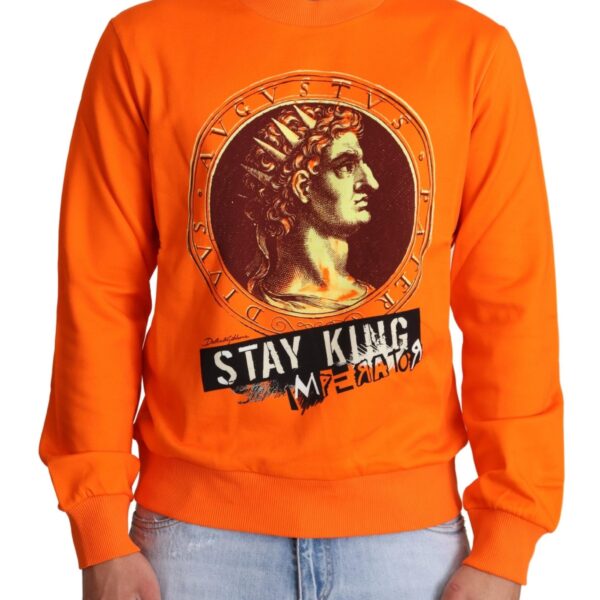 Dolce & Gabbana Mens Stay King Crewneck Sweatshirt - Orange Cotton - Size EU 46 (Mens)
