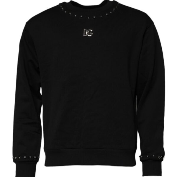 Dolce & Gabbana Mens Studded Crewneck Sweatshirt - Black Cotton - Size EU 46 (Mens)