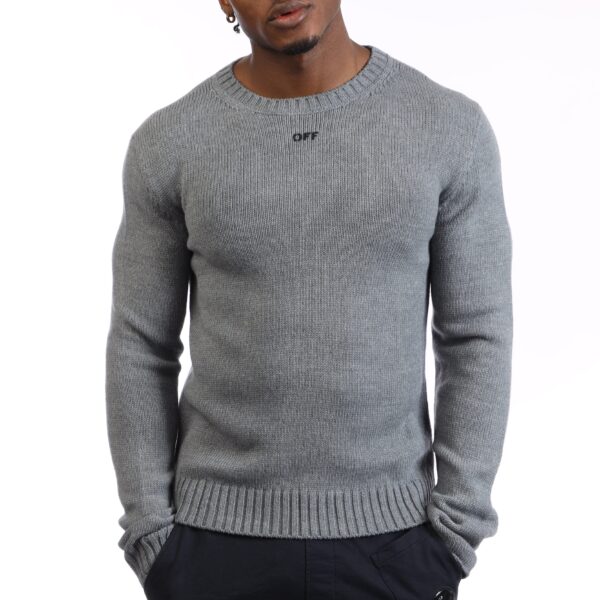 Off-White Mens Off White Crewneck Sweatshirt in Grey black Wool - Size Medium