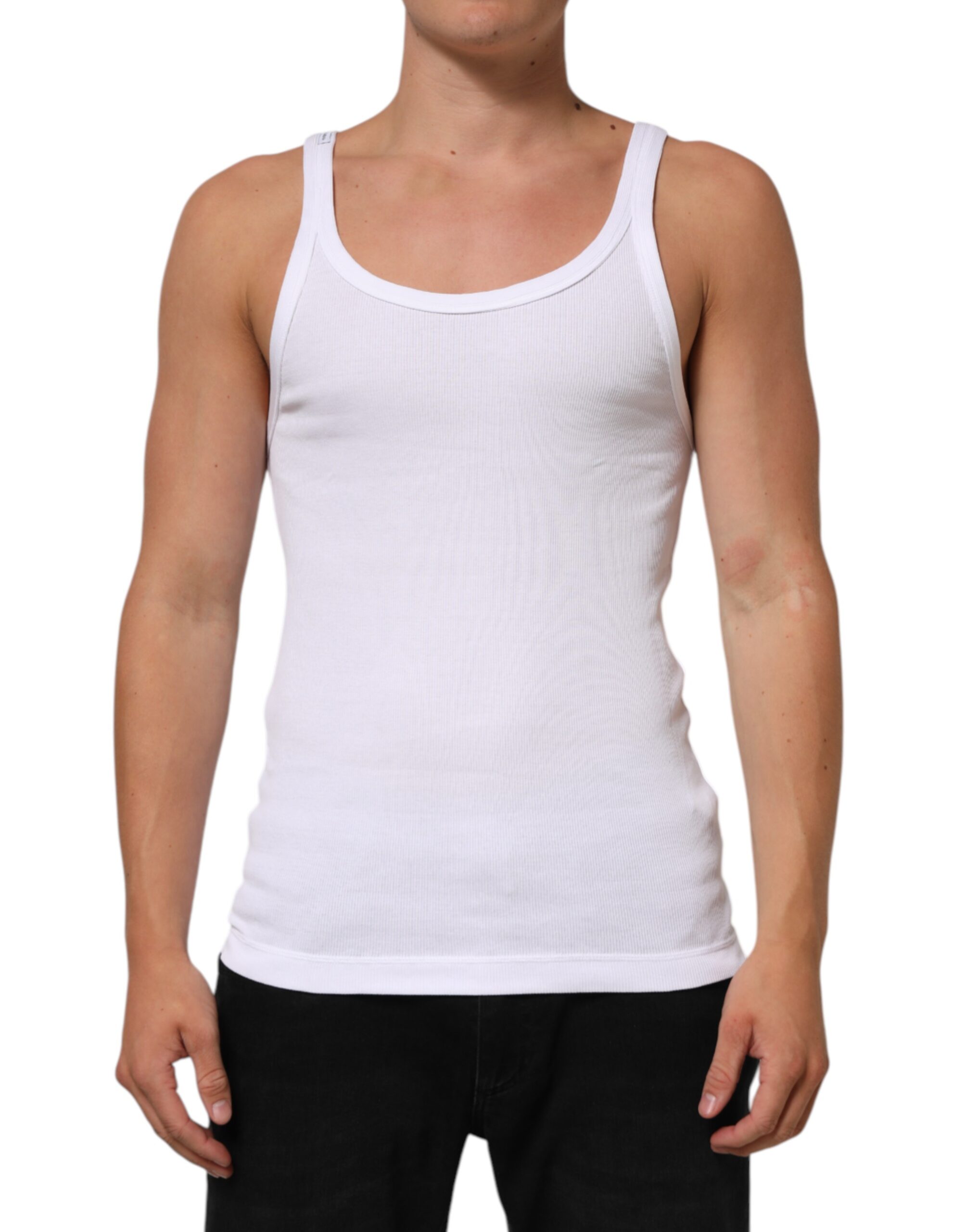 Dolce & Gabbana Mens Ribbed Tank Top Classic Fit - White Cotton - Size EU 48 (Mens)