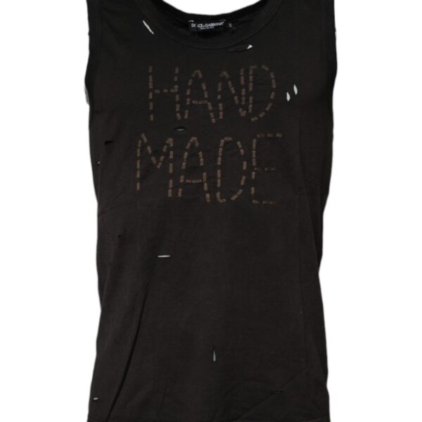 Dolce & Gabbana Mens Handmade Distressed Tank Top - Black Cotton - Size EU 44 (Mens)