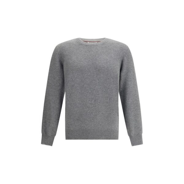 Brunello Cucinelli Mens Round Neck Long Sleeve Sweater - Grey Cashmere - Size EU 54 (Mens)