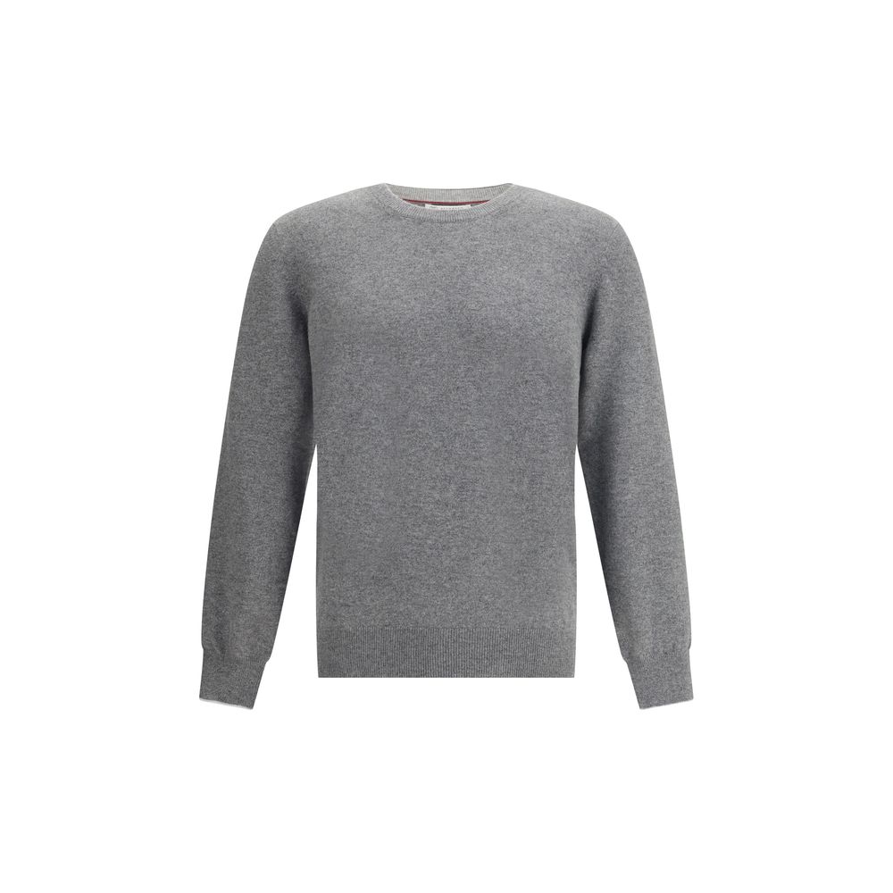 Brunello Cucinelli Mens Round Neck Long Sleeve Sweater - Grey Cashmere - Size EU 54 (Mens)