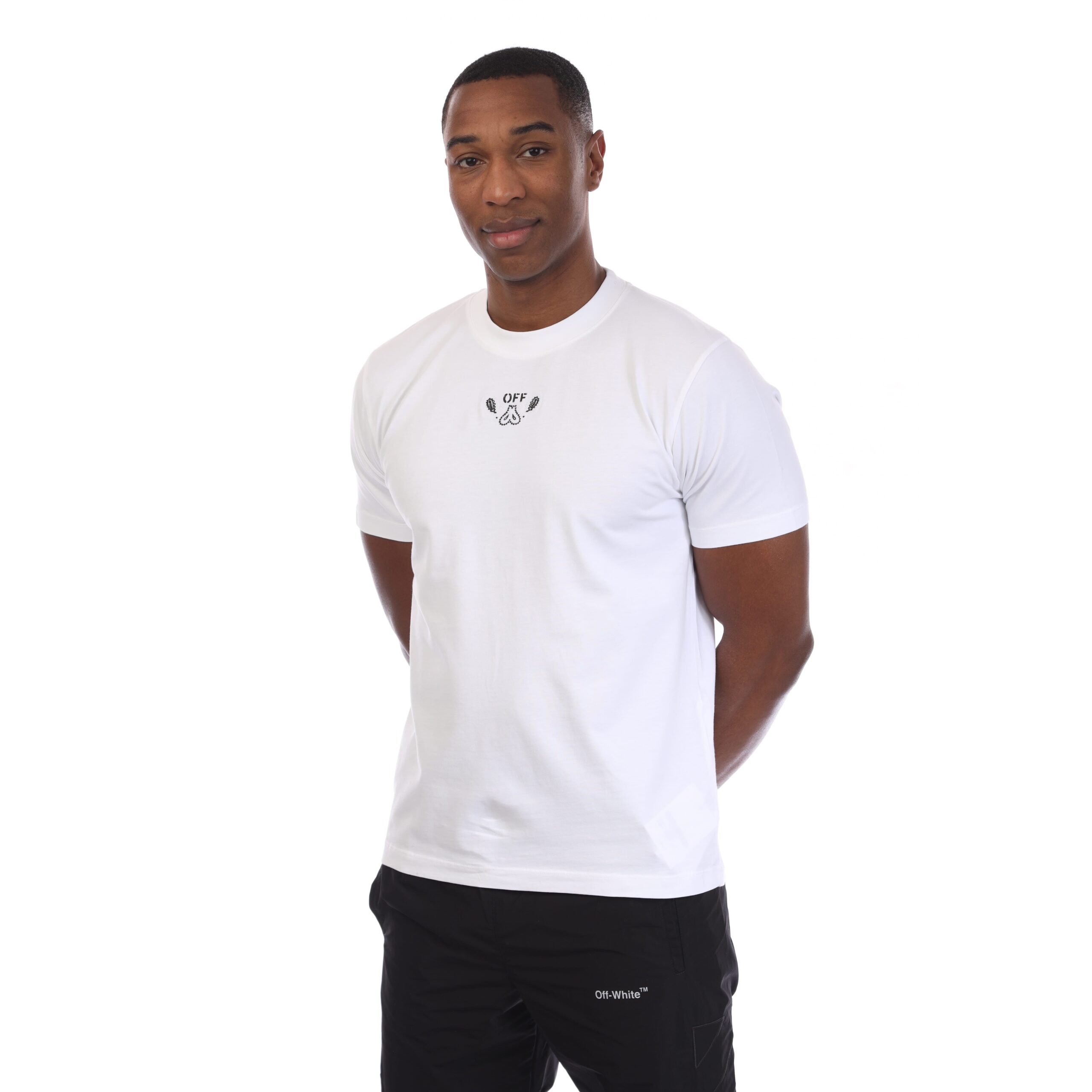 Off-White Mens Off White Bandana Arrow Slim T-Shirt in Black & Silver Cotton - Size Large