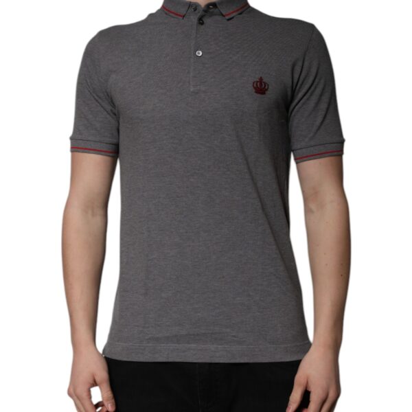 Dolce & Gabbana Mens Crown Embroidered Polo Shirt - Grey Cotton - Size EU 44 (Mens)