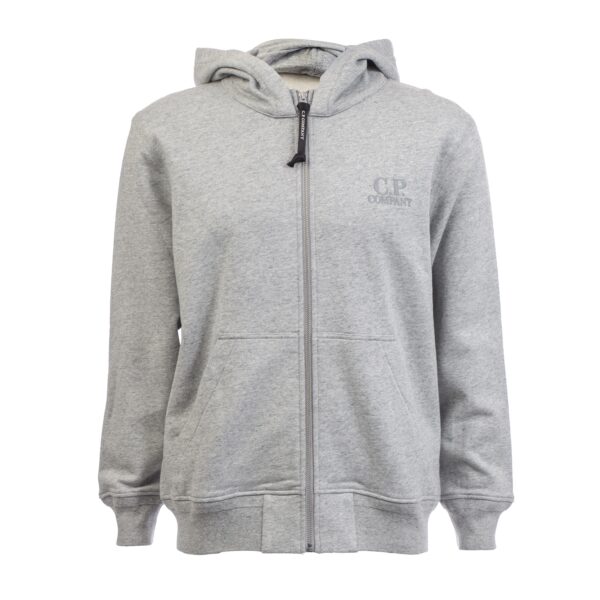 C.P. Company Mens Diagonal Raised Fleece Logo Full-Zip Hoodie in Grey Cotton - Size X-Large