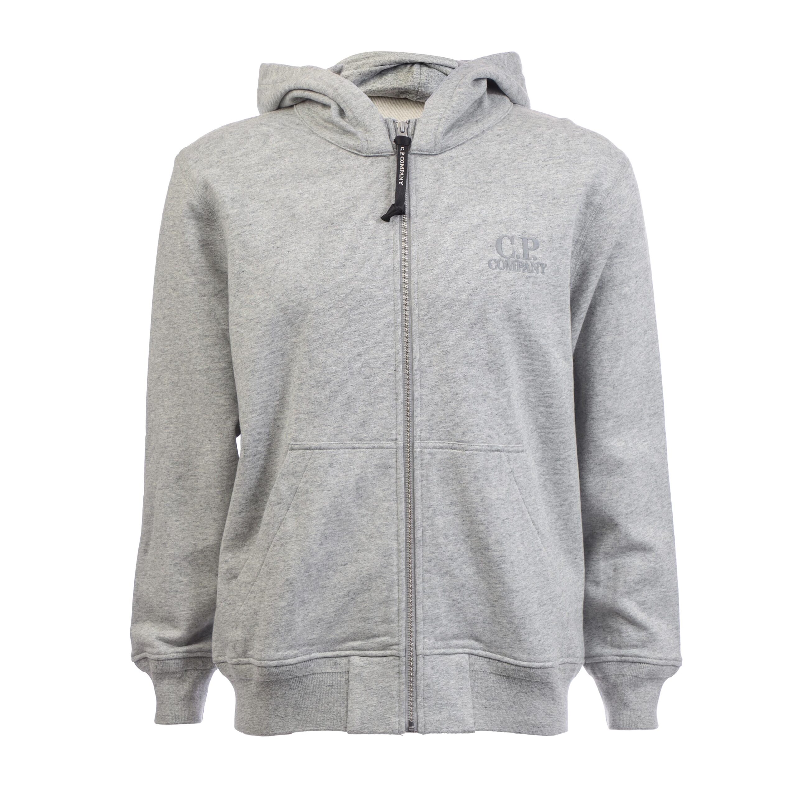 C.P. Company Mens Diagonal Raised Fleece Logo Full-Zip Hoodie in Grey Cotton - Size X-Large