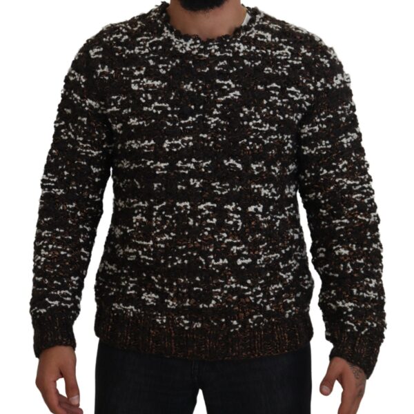 Dolce & Gabbana Mens Metallic Knit Sweater Brown And White - Dark Brown Wool - Size EU 46 (Mens)