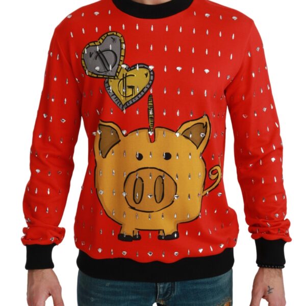 Dolce & Gabbana Mens Piggy Bank Crystal Sweater - Red Cotton - Size EU 54 (Mens)