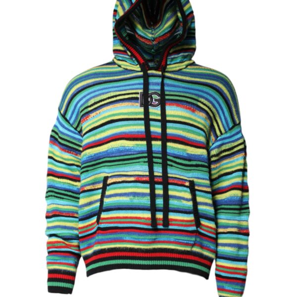 Dolce & Gabbana Mens Striped Knit Hoodie Pullover - Black Cotton - Size EU 48 (Mens)