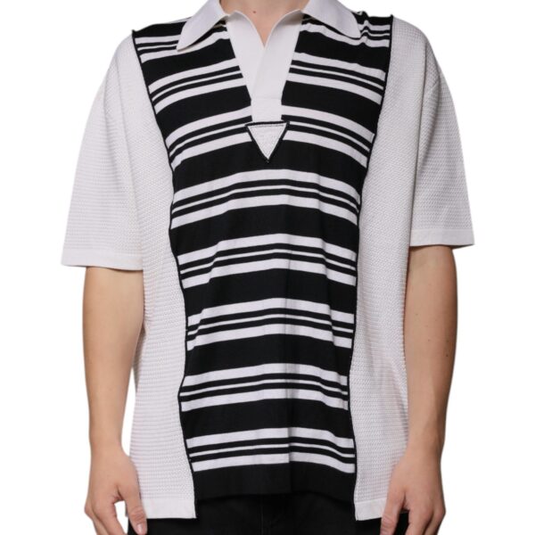 Dolce & Gabbana Mens Striped Polo Shirt Short Sleeves - Black Silk - Size EU 52 (Mens)