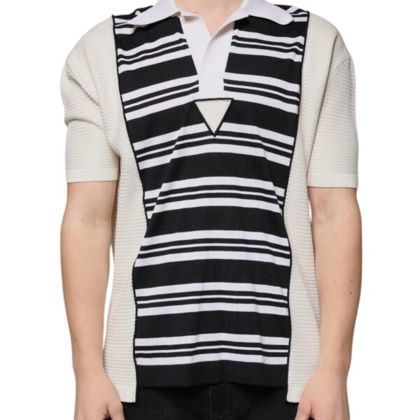 Dolce & Gabbana Mens Striped Knit Polo Shirt - Black Silk - Size EU 48 (Mens)
