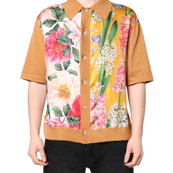 Dolce & Gabbana Mens Floral Print Knit Cardigan - Tan Silk - Size EU 48 (Mens)