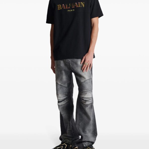 Balmain Mens Multi-Coloured Embroidered Logo T-Shirt in Black Cotton - Size X-Small