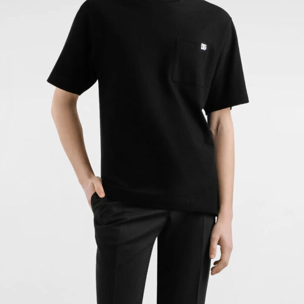 Dolce & Gabbana Mens Patch Pocket T-Shirt in Black Cotton - Size Medium