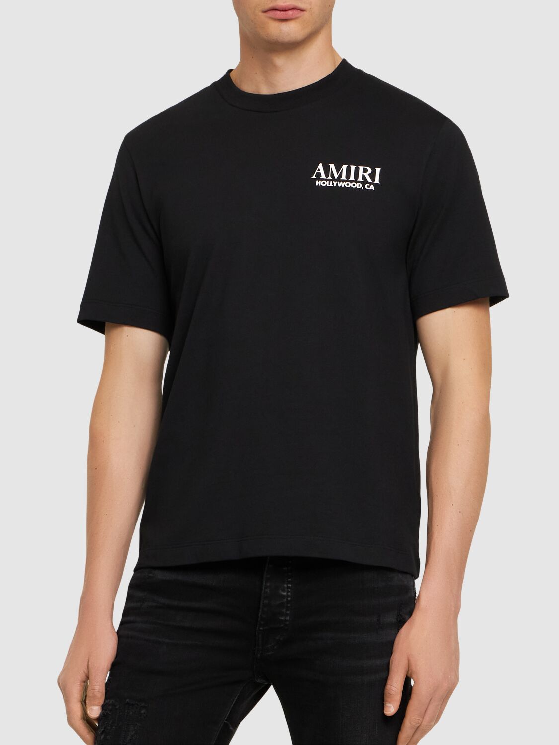 Amiri Mens Hollywood Bones Stacked Logo T-Shirt in Black - Size 2XL