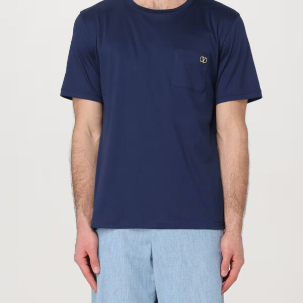 Valentino Mens Plaque Logo T-Shirt in Blue Cotton - Size Small