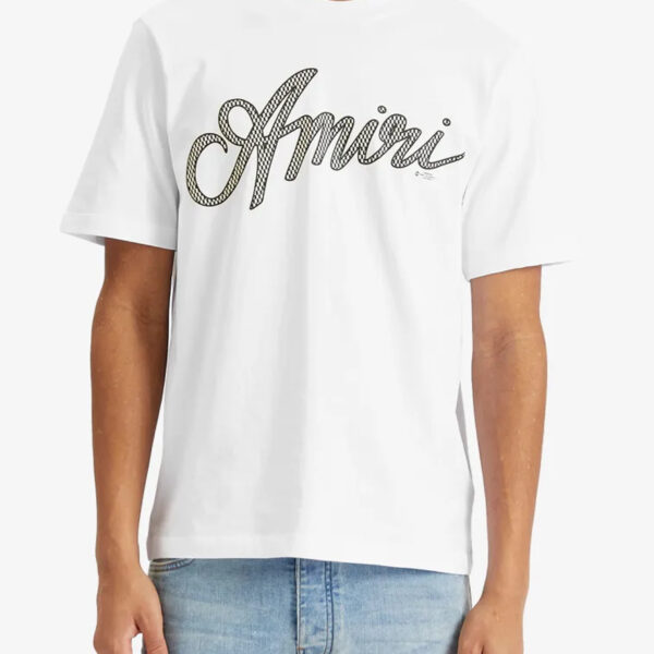 Amiri Mens Script Logo T-Shirt in White Cotton - Size 2XL