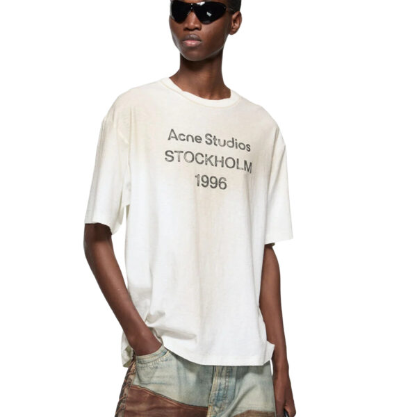 Acne Studios Mens Logo T-Shirt in White Cotton - Size Medium