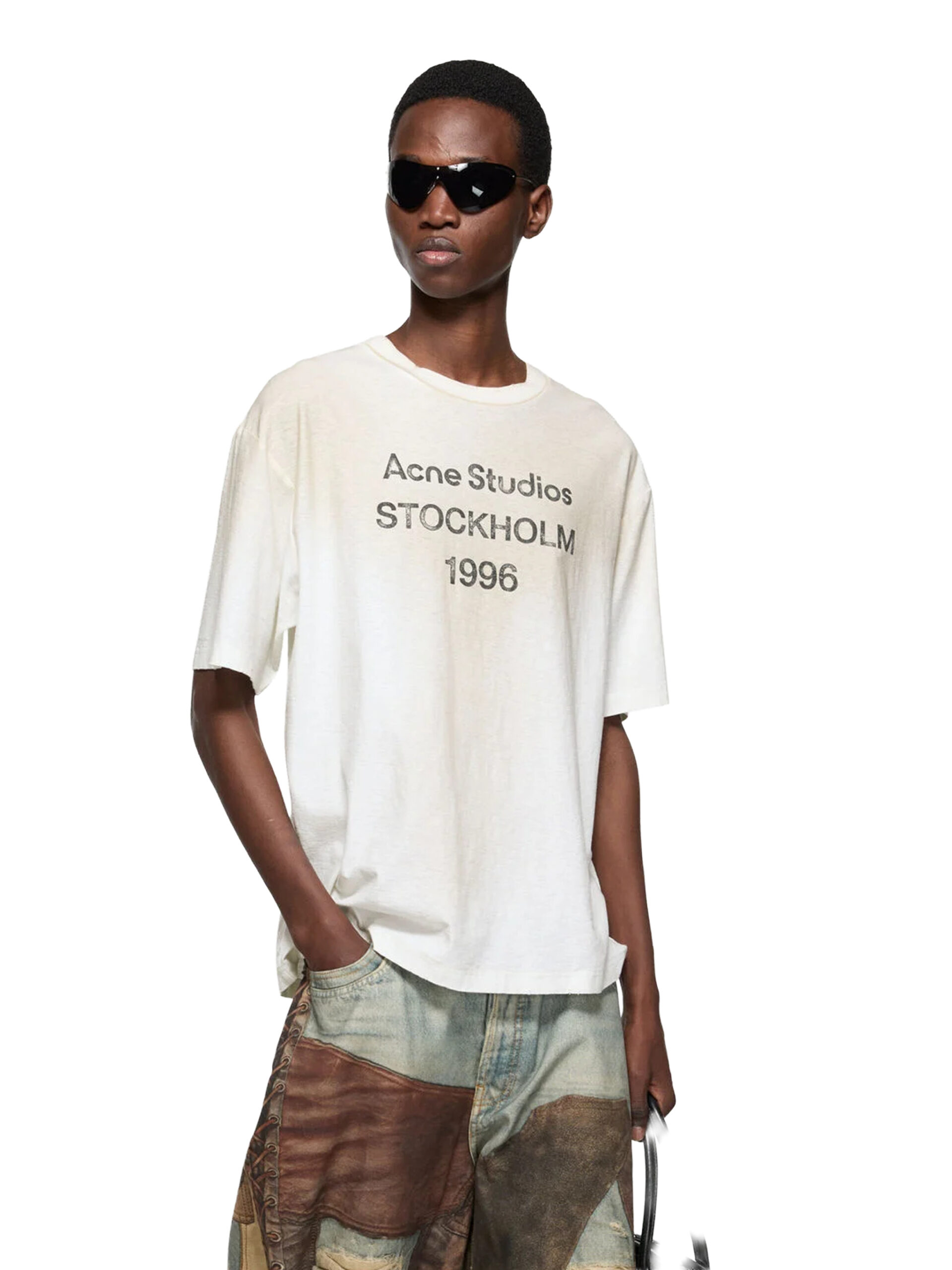 Acne Studios Mens Logo T-Shirt in White Cotton - Size Medium