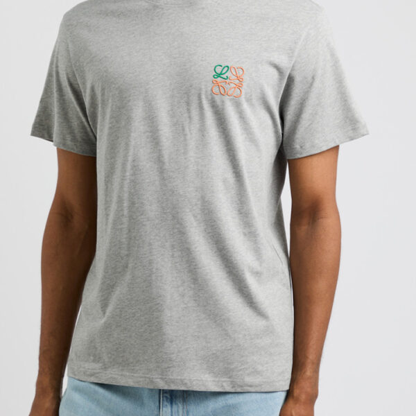 Loewe Mens Anagram Embroidered T-Shirt in Grey Cotton - Size X-Large