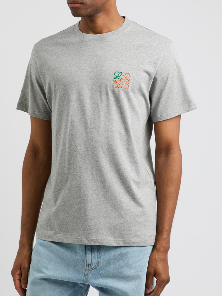 Loewe Mens Anagram Embroidered T-Shirt in Grey Cotton - Size X-Large