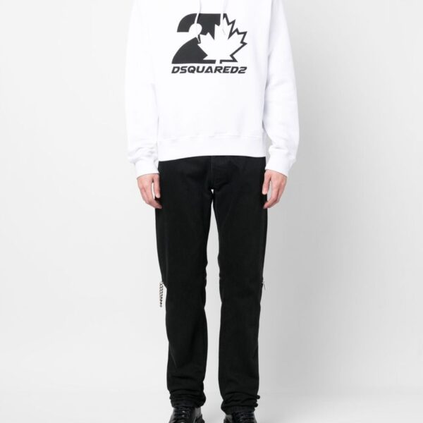 Dsquared Mens Cool Fit Maple Leaf Hoodie in White Cotton - Size X-Large