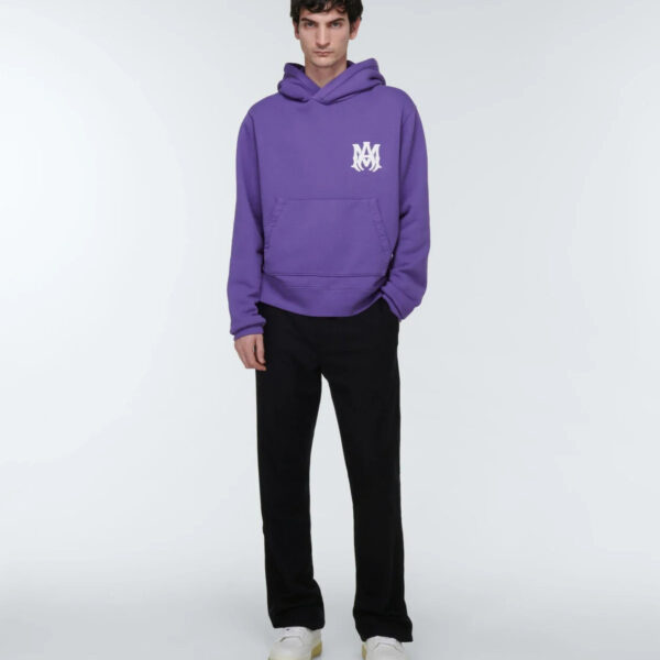 Amiri Mens Logo Printed Hoodie in Purple Cotton - Size Medium