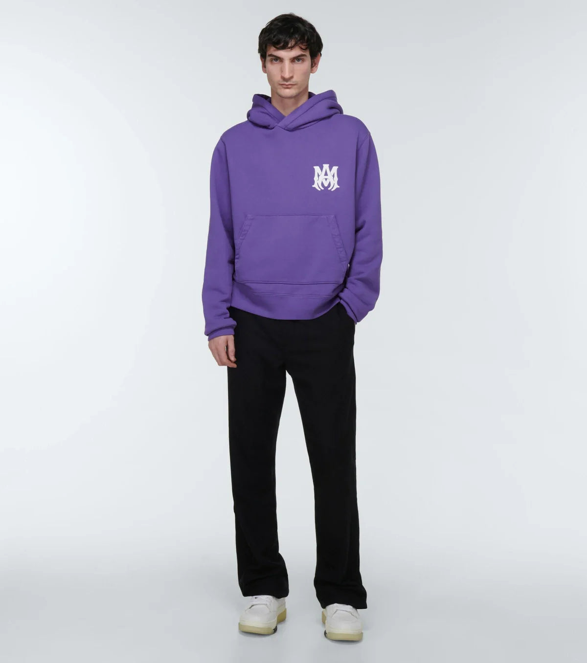 Amiri Mens Logo Printed Hoodie in Purple Cotton - Size Medium