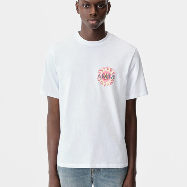 Amiri Mens Sun Logo T-Shirt in White Cotton - Size Large