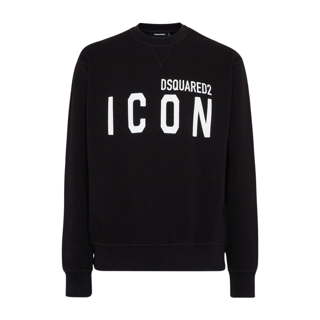Dsquared2 Mens Black Crew Neck Sweatshirt Large White Icon Logo Cotton - Size 2XL