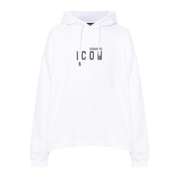 Dsquared2 Mens White Hoodie Black Icon Logo Cotton - Size X-Large