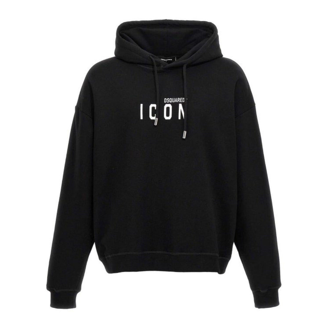 Dsquared2 Mens Relaxed Black Hoodie White Icon Logo Cotton - Size Medium