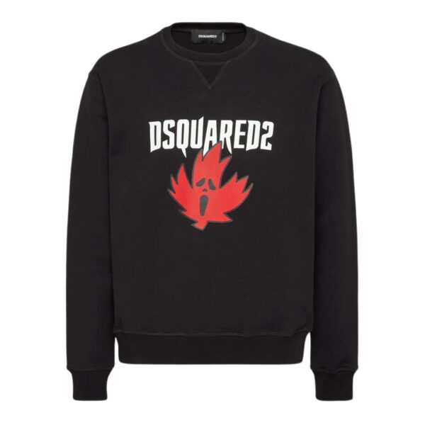 Dsquared2 Mens Horror Maple Leaf Cool Fit Black Sweatshirt Cotton - Size Medium