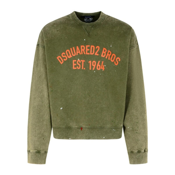 Dsquared2 Mens Bros Est 1964 Design Cypro Fit Military Green Sweatshirt Cotton - Size Large