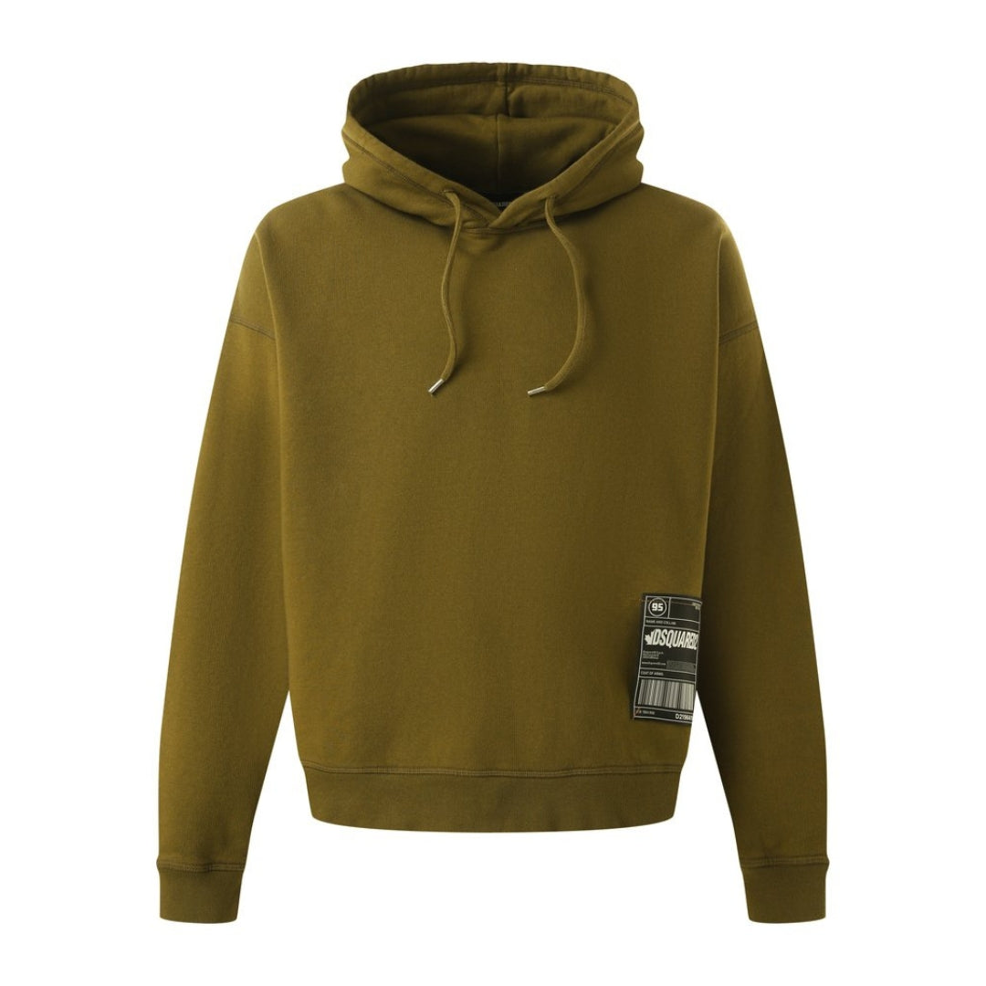 Dsquared2 Mens Patch Design Relaxed Fit Military Green Hoodie Cotton - Size Large